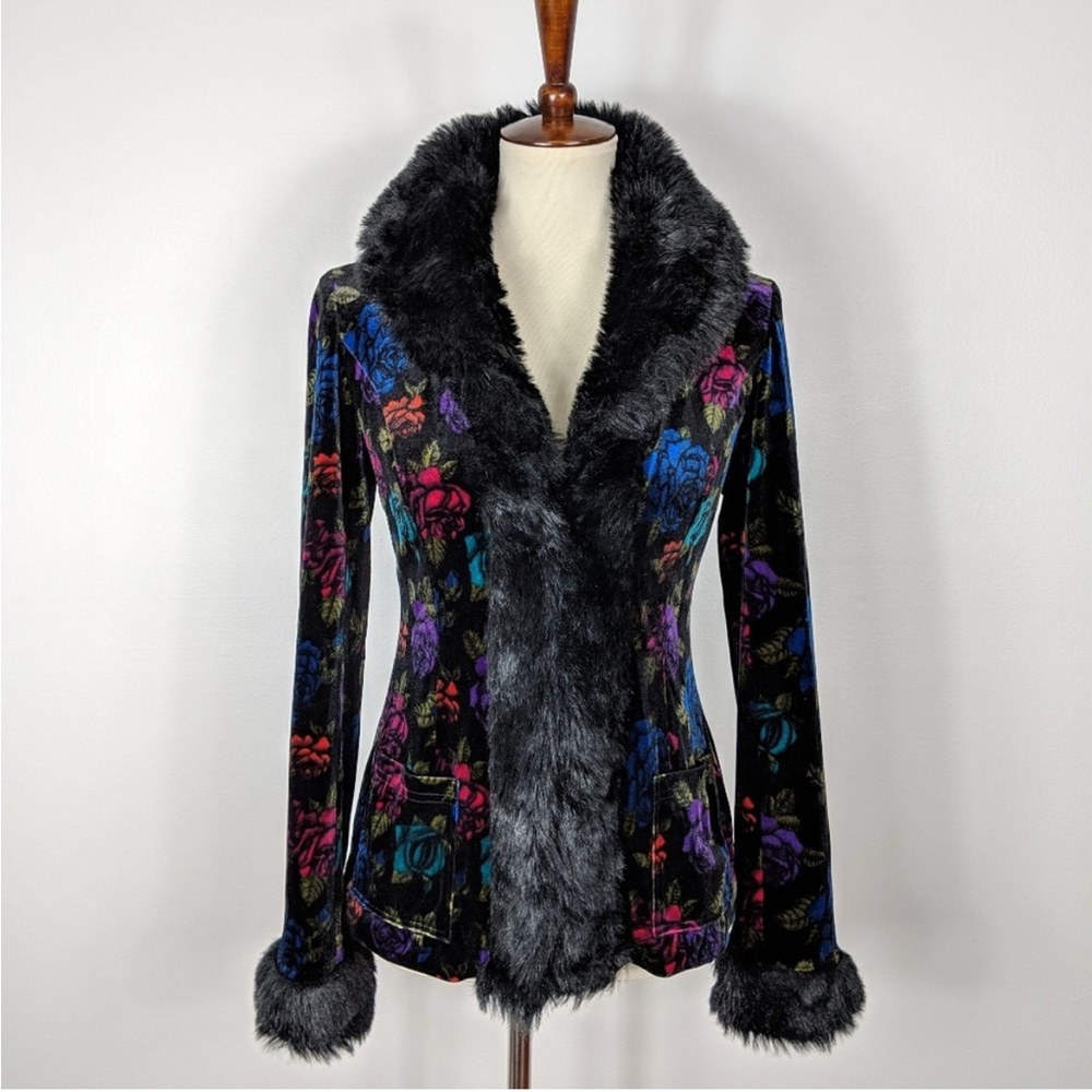 Vintage Betsey Johnson Velvet Fur Trim Jacket